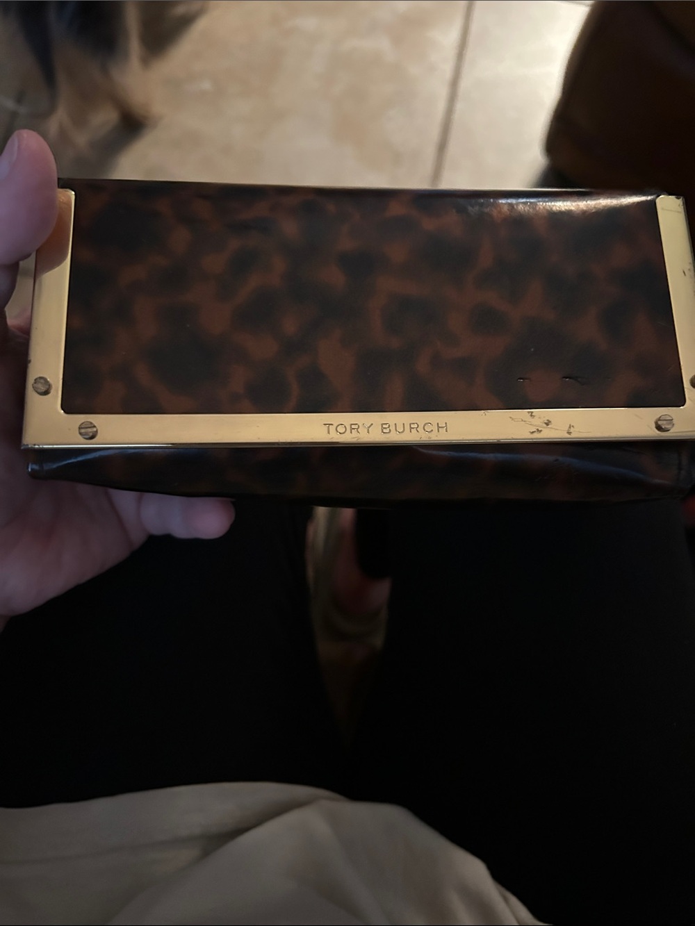Tory Burch Tortoiseshell Print Glasses Case with Gold Trim